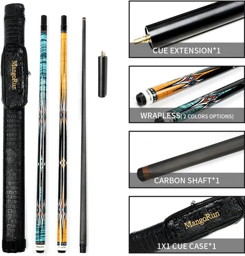 Miniatura 2 de Carbon Fiber Pool Cue Stick 12.5mm Tip Low Deflection Shaft Unbreakable Billiard Cue Stick Case Set with Little Extension Warproof Professional Pool