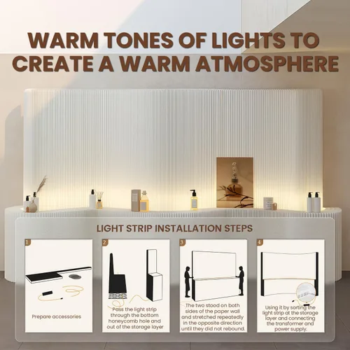 Miniatura 5 de Pared divisora de papel de 6 pies, partición de papel con luz LED, pantallas de privacidad retráctiles de 118-158 pulgadas con estante