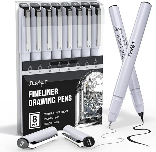 Miniatura 11 de JusArt - Bolígrafos fineliner, 6 unidades, 0.010 in, punta ultrafina, 01, sin corrimiento, bolígrafos de tinta negra impermeables para artistas