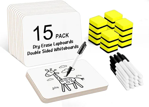 Miniatura 8 de Tableros de borrado en seco para regazo, HERKKA Paquete de 15 Pizarras Blancas Pequeñas de Doble Cara de 9 x 12.5 Pulgadas con 15 Borradores