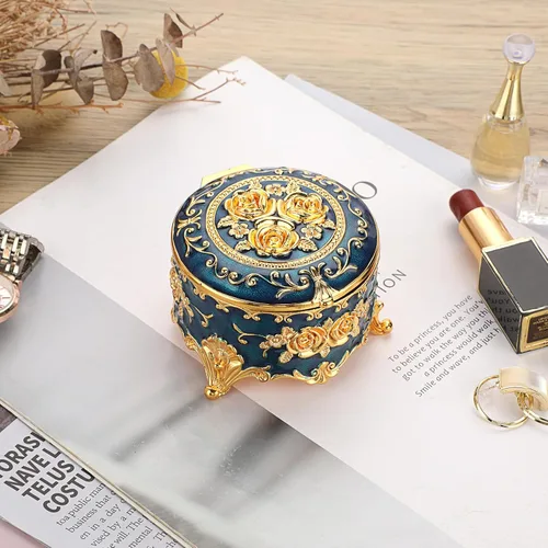 Miniatura 2 de Hipiwe Joyero de metal antiguo para anillos, aretes, caja de tesoros, caja pequeña de baratija, caja redonda de exhibición de joyas, organizador