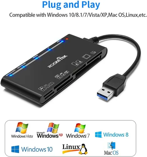 Miniatura 5 de Lector multitarjeta USB3.0, SD/TF/CF/Micro SD/XD/MS 7 en 1 rápido lector de tarjetas de memoria de 5 Gbps, escritor/concentrador para SD SDXC SDHC