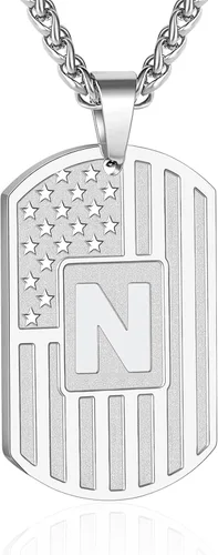 Miniatura 18 de Bellino Regalos de graduación – Collar con letra inicial de la A a la Z para hombres, niños, adolescentes, acero inoxidable, bandera estadounidense