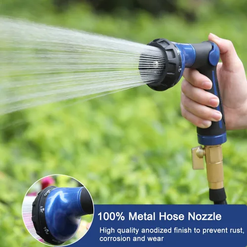Miniatura 2 de FANHAO Boquilla de manguera de jardín, rociador de manguera de agua de metal 100% resistente con 8 patrones de pulverización, boquilla de Azul