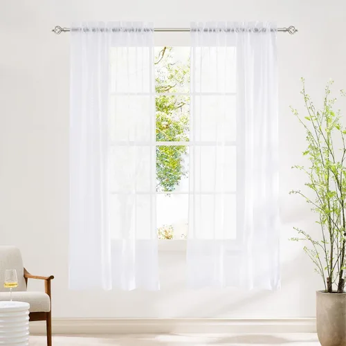 Miniatura 28 de NICETOWN Cortinas traslúcidas blancas de 63 pulgadas de largo para dormitorio, cortinas de gasa translúcida con bolsillo para barra, paneles