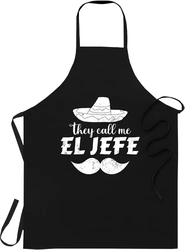 LimeSky divertido jefe mexicano jefe chef gift y call me el jefe delantal – Delantal de trabajo de cocina negro, talla única para mujeres y hombres