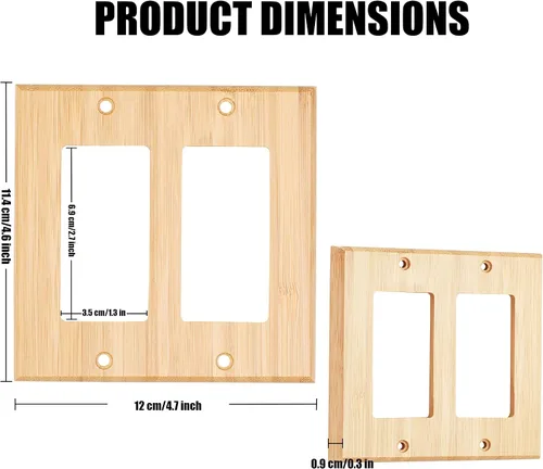 Miniatura 2 de Cubierta decorativa para interruptor de luz de madera cruda, placa de pared doble basculante de 4.5 x 4.5 pulgadas, cubierta de placa de interruptor