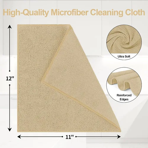 Miniatura 2 de Paño de limpieza de microfibra, paquete de 12 trapos de limpieza Biege, paños de limpieza de 12 x 11 pulgadas, paños de lavado sin pelusas, toallas