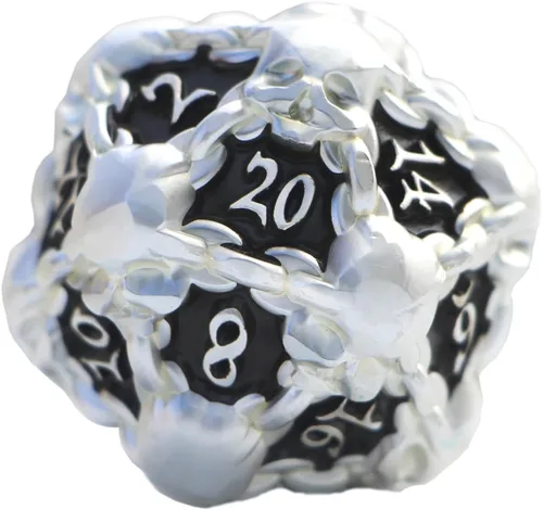 Miniatura 8 de DNDWoW Calavera dorada de metal pesado D20 con cadenas, dados de calavera gótica de gran tamaño para juegos de rol de mesa -BKGH9