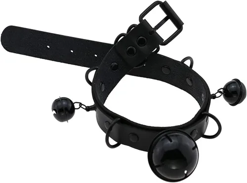Miniatura 5 de Multicolor PU Simulated Leather Black-tone Silver-tone 4cm Large Bell Rivets Neckband Choker Necklace