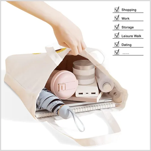Miniatura 4 de Bolsa de lona para mujer bolsa de hombro grande de lona con cremallerabolsillo interior bolsa de compras reutilizable bolsa de almacenamiento