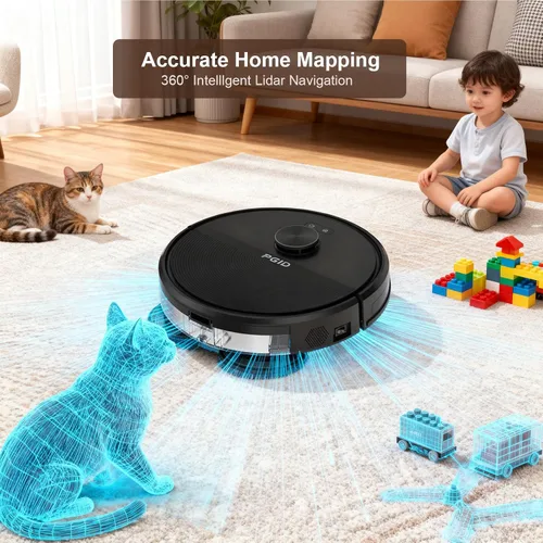 Miniatura 5 de Robot aspirador con vaciado automático, robot aspirador y trapeador, trapeador de bordes FlexiArm, succión de 5000 Pa, sistema dual cero enredos