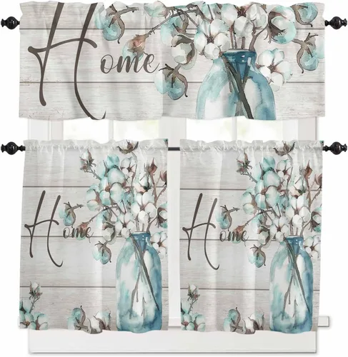 Miniatura 15 de Cenefas para ventanas, tarro de algodón con bolsillo para barra de cortina de cocina, cenefas de 54 x 18 pulgadas, cortinas cortas para ventana