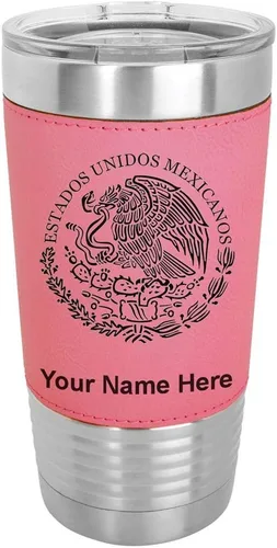 Miniatura 13 de LaserGram Vaso aislado al vacío de 20 onzas, bandera de México, grabado personalizado incluido (piel sintética, negro)