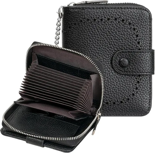 Miniatura 19 de GAEKEAO Cartera de cuero para tarjetas de crédito para mujer, bloqueo RFID, gran capacidad, plegable, con cremallera, organizador de tarjetas
