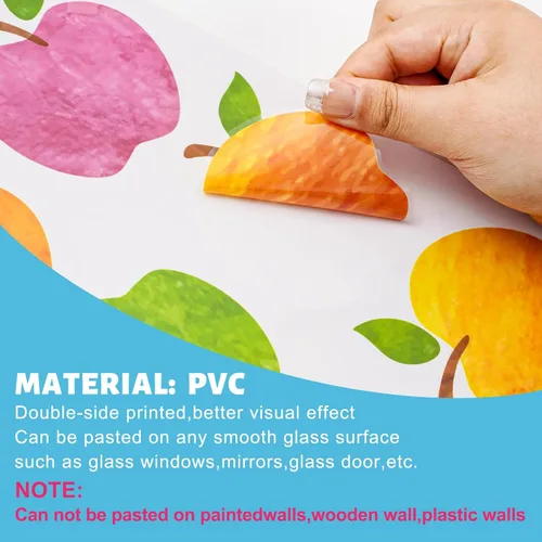 Miniatura 5 de Whaline 9 hojas coloridas de manzanas para ventana, calcomanías de doble cara para ventana de regreso a la escuela, manzanas de acuarela