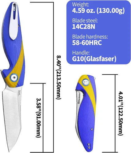 Miniatura 2 de Harnds Parrot - Cuchillo de bolsillo plegable con clip y bloqueo de hoja, cuchillo plegable EDC de 8.4 pulgadas con mango G10 a prueba de sudor