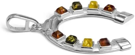 Miniatura 2 de Colgante de plata de ley con forma de herradura de ámbar multicolor, Plata esterlina Plata, Ámbar
