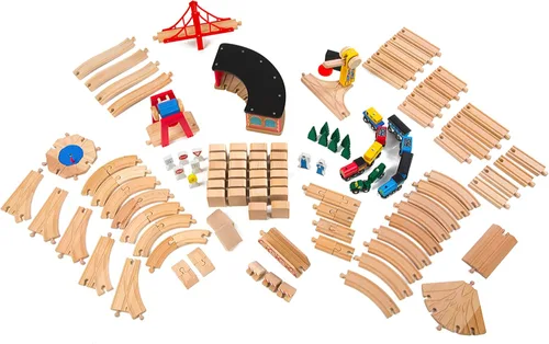 Miniatura 4 de Melissa & Doug Juego de ferrocarril de madera, 130 piezas