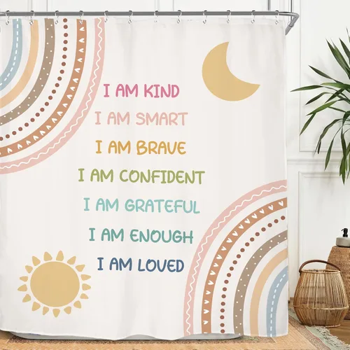 Miniatura 9 de Miyotaa ABC Frases Alfabéticas Juego de Cortina de Ducha 60Wx71H Pulgadas Frases Positivas Inspiradoras Motivacionales Estás Aprendiendo Cortina