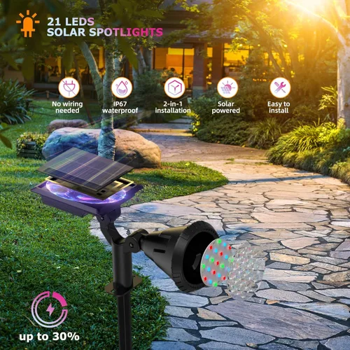 Miniatura 2 de Focos Solares Al Aire Libre Cambio De Color, Luces De Mástil De Bandera Ajustables 180°, Luces De Jardín Solares Impermeables IP67, Luces De Pared