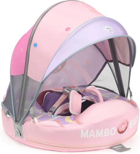 Mambobaby Flotador con Toldo y Cola Nuevo Mejorado Flotador de Piscina No Inflable para Bebé Flotador de Natación Mambo Entrenador de Natación Rosa