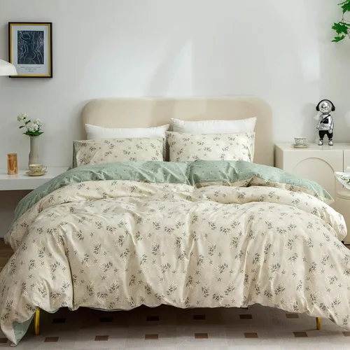 Miniatura 12 de Juego de ropa de cama individual 100% microfibra cepillada chic con flores, 3 piezas - Funda de edredón y 2 fundas de almohada con cierre