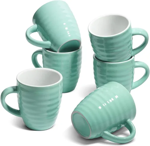 ComSaf Juego de 6 tazas de café de cerámica, taza de café grande de 15 onzas, taza de té para oficina y hogar, taza de porcelana con asa para