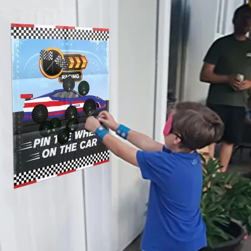 Miniatura 7 de PARTYLOUD Juegos de fiesta de coches: Pin the Wheel en el coche, coches de carreras azules, fiesta de cumpleaños, juegos divertidos, suministros