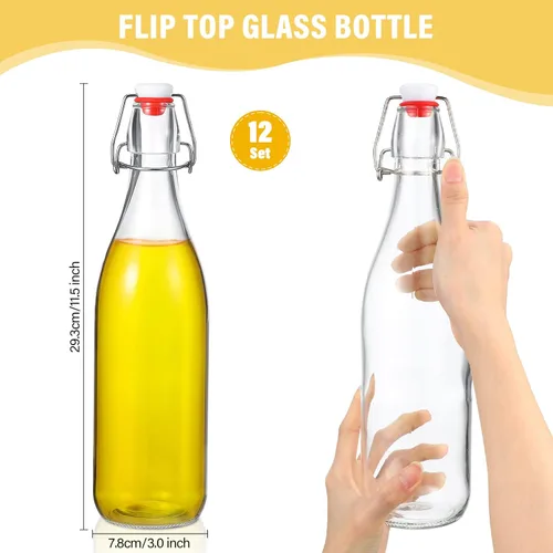 Miniatura 3 de Aoriher 12 botellas de vidrio con tapa oscilante de 25 onzas, botellas de vidrio de 25.4 fl oz con tapas rojas para elaboración casera, kombucha