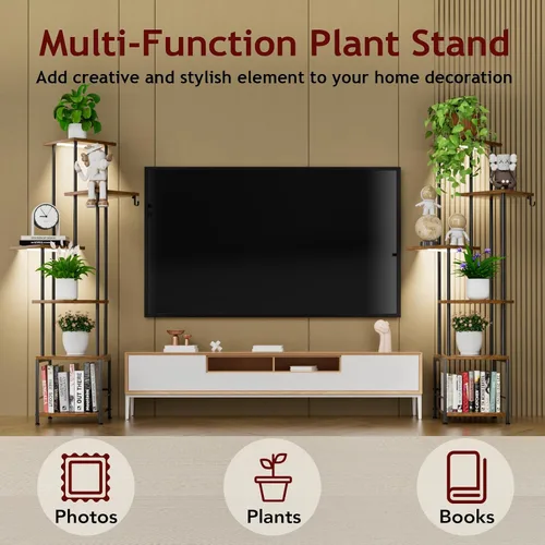 Miniatura 6 de Homsorout Soporte para plantas de interior con luz de crecimiento, soporte alto para plantas de 5 niveles para interiores, estante de metal