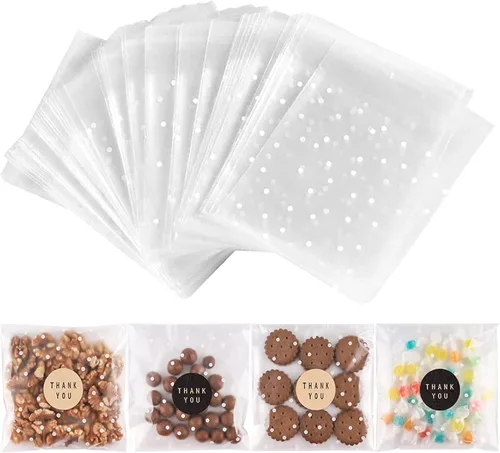 Miniatura 12 de NPLUX Paquete de 100 bolsas de celofán autosellantes transparentes para galletas y golosinas "Gracias" para obsequios y dulces con calcomanías