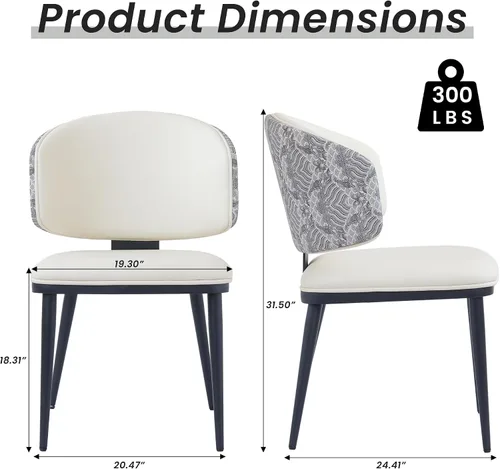 Miniatura 2 de Juego de 2 sillas de comedor modernas, tapizadas, respaldo alto, piel sintética, silla de cocina, sin brazos y patas de metal para sala de estar