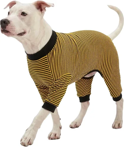 LovinPet - Pijama y camiseta de algodón puro para perros gigantes, diseño a rayas de color amarillo y negro, de 4 patas, protección que cubre todo