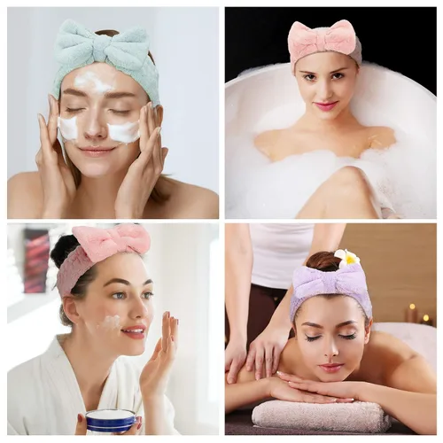 Miniatura 6 de 3 unidades de diadema para lavar la cara, diadema para maquillaje, diadema de spa, toalla, banda de pelo de rizo, diadema con moño de microfibra