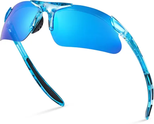 Miniatura 15 de Gafas de sol deportivas polarizadas para niños y niñas, gafas de béisbol y sóftbol, montura TR90 Negro Espejo azul hielo
