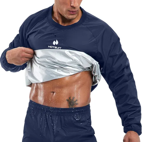 Miniatura 11 de HOTSUIT Traje de sauna para hombre, traje de sudor, chaqueta de entrenamiento duradera para gimnasio B. Chaqueta gris solamente