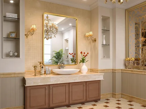 Miniatura 2 de Brightify Espejo de baño dorado para pared, 22 x 30 pulgadas, espejo rectangular con marco de metal dorado, moderno espejo de tocador montado