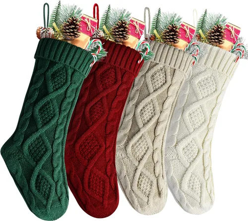 Miniatura 8 de Medias Navideñas a Granel, Medias Navideñas de Punto Trenzado Azul de 18 Pulgadas para Decoración de Fiestas de Navidad, Paquete de 4