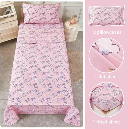 Miniatura 3 de Juego de sábanas para niños Softan, sábana ajustada de microfibra tamaño matrimonial, juego de sábanas transpirables y sedosas suaves al tacto, 4