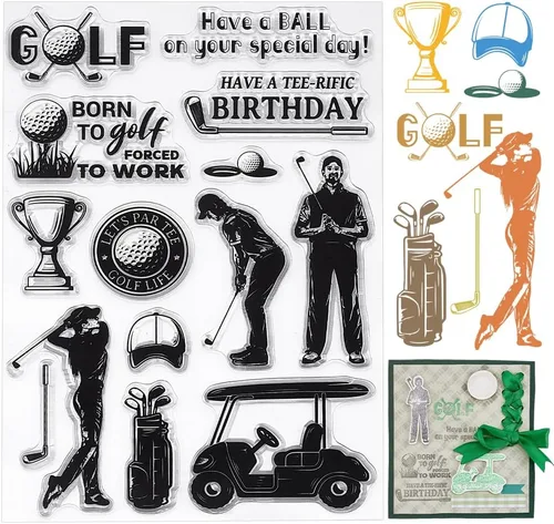 PH PandaHall Sellos transparentes de golf, tema deportivo, sello de goma transparente, pelotas de golf, trofeo, sellos de papel transparente para