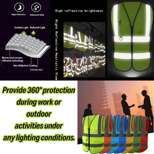 Miniatura 6 de Chaleco reflectante de seguridad de alta visibilidad con bolsillos y cremallera, chaleco de trabajo de alta visibilidad (amarillo neón/negro, L)