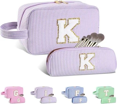 Miniatura 28 de Regalos personalizados para mujeres, bolsa de maquillaje con inicial, bolsa de maquillaje de viaje, bolsa de cosméticos, bolsa de artículos