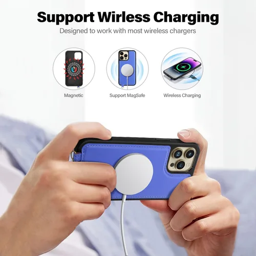Miniatura 5 de Antsturdy Funda tipo cartera desmontable 2 en 1 para iPhone 14 Pro Max con MagSafe, bloqueo RFID, magnética, carga inalámbrica, funda de piel