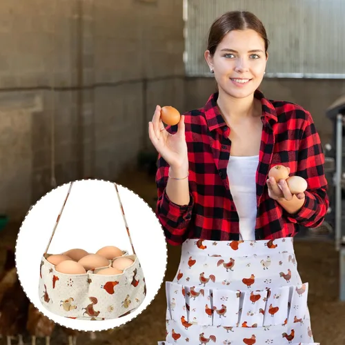 Miniatura 6 de 2 piezas de delantal de recolección de huevos, cesta de recolección de huevos de pollo con 7 bolsas de huevos frescos con 15 bolsillos