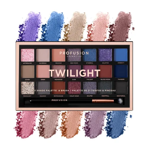 Miniatura 9 de Profusion Cosmetics Paleta de sombras de ojos de 21 tonos con pincel, mate mezclable, brillante y tonos metálicos en tonos neutros llamativos