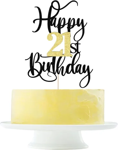 Miniatura 25 de Decoración para pastel de cumpleaños número 13 con destellos negros y dorados para tartas de 13 años, decoración para pastel de 13 años, decoración