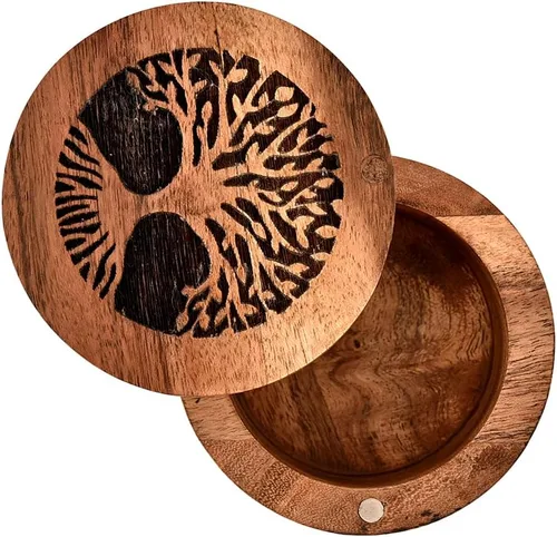 Miniatura 3 de EDHAS Caja de madera de acacia para especias con tapa para cocina, encimera, caja de almacenamiento redonda para especias (3.5 x 3.5 x 2.5 pulgadas)