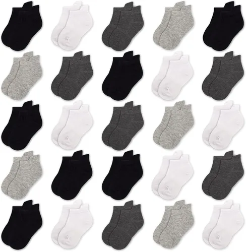 Calcetines para niños pequeños, 25 pares de calcetines tobilleros para niños y niñas con lengüetas de tracción para niños de 1 a 13 años, calcetines