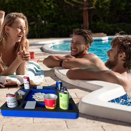 Miniatura 3 de Mesa flotante de juegos de piscina para adultos, soporte para bebidas todo en uno y estación de refrigerio para piscina, playa, bañera